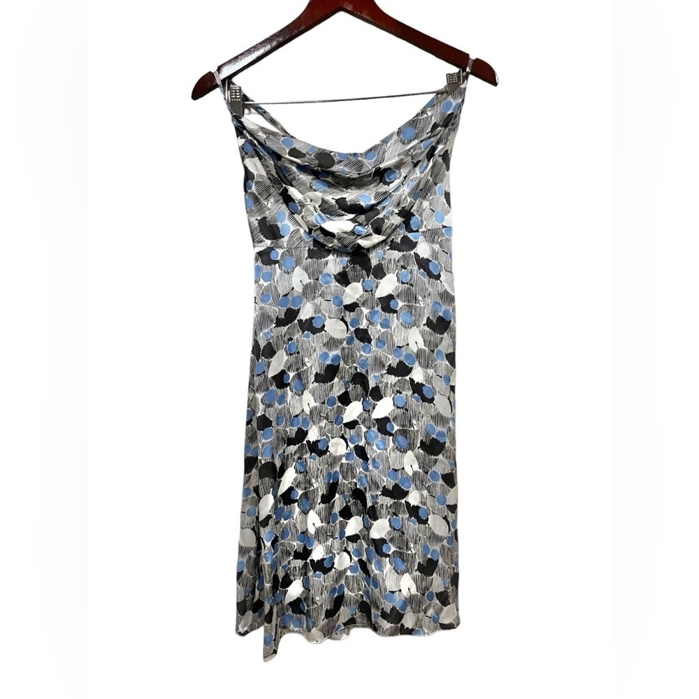 Susan Monaco Blue Silk Strappy Mini Dress Cocktail Draped Neck Size 6 90s Y2K